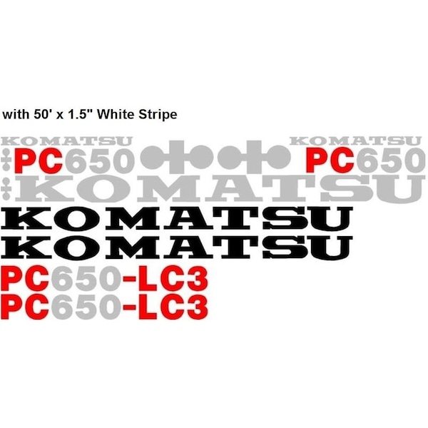 Aftermarket Komatsu PC650-LC3 Excavator Decal Set with 50' x 1.5" White Stripe KMPC650WHTDECALSET - main